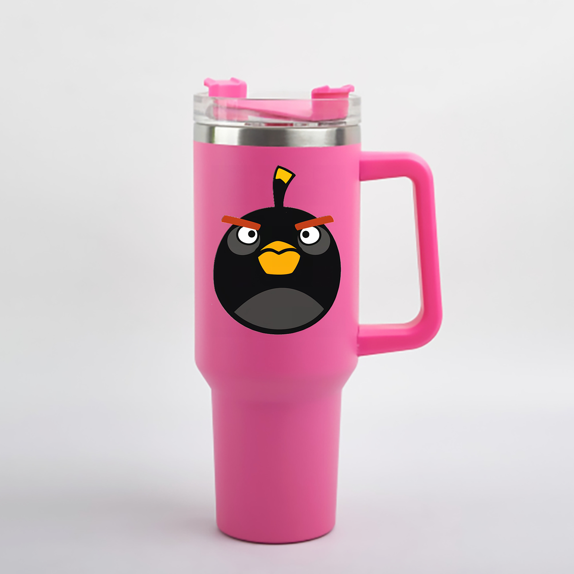 （画像用） Angry Birds アングリーバード 1200mL車用タンブラー - クリスタルステッカー（プラスチックストロー付き）